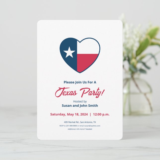 Texas, Texas Flagga, Heart Inbjudningar (Stående Fram)