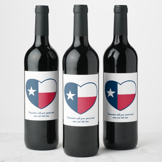 Texas, Texas Flagga, Heart Vinflaska Etikett (Flaskor)