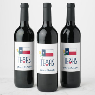 Texas, Texas Flagga och Gul ros Vinflaska Etikett