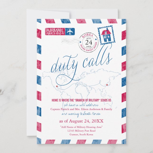Texas till Korea Airmail Militär Flytta Inbjudningar (Framsida)