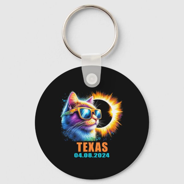 Texas Total Solar Eclipse 2024 Cat Solar Eclipse G Nyckelring (Framsida)