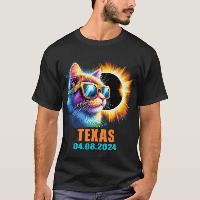 Texas Total Solar Eclipse 2024 Cat Solar Eclipse G T Shirt (Framsida)