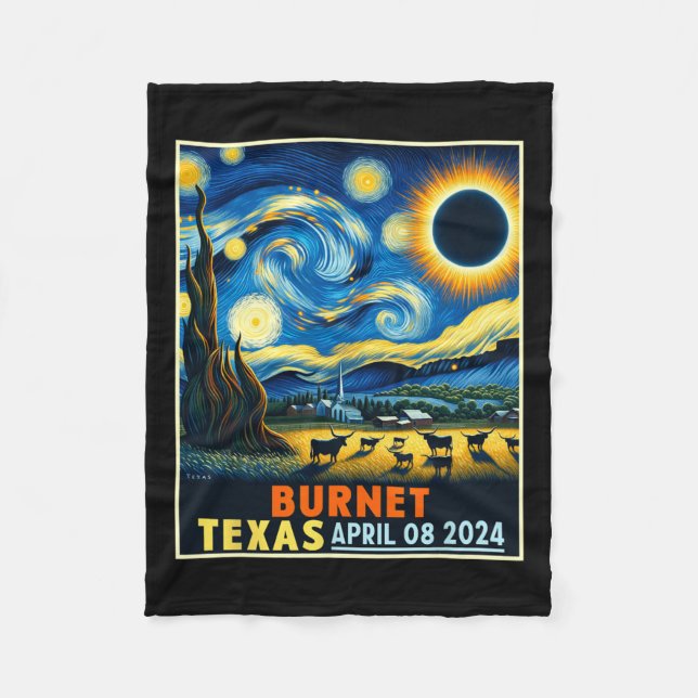 Texas Total Solar Eclipse 2024 Starry Night Fleecefilt (Framsidan)