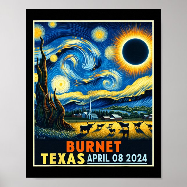 Texas Total Solar Eclipse 2024 Starry Night Poster (Framsidan)