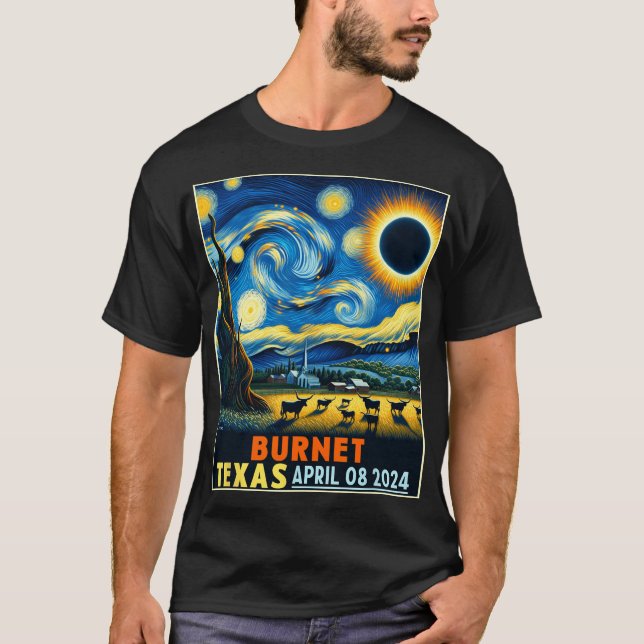 Texas Total Solar Eclipse 2024 Starry Night T Shirt (Framsida)