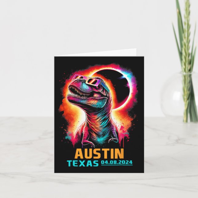 Texas Total Solar Eclipse 2024 T Rex Dinosaur Kort (Framsida)
