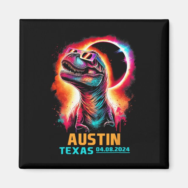 Texas Total Solar Eclipse 2024 T Rex Dinosaur Magnet (Framsidan)