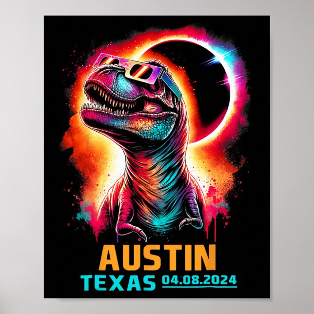 Texas Total Solar Eclipse 2024 T Rex Dinosaur Poster (Framsidan)