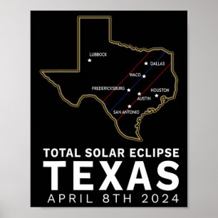 Texas Total Solar Eclipse 2024 Väg of Totality Te Poster