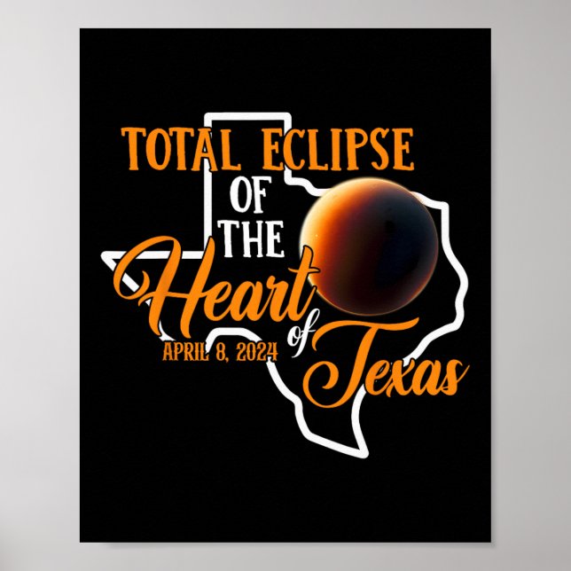 Texas Total Solar Eclipse April 8 2024 Usa Karta T Poster (Framsidan)