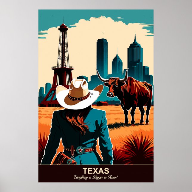 Texas Travel: Allt är Bigger Travel Poster (Framsidan)