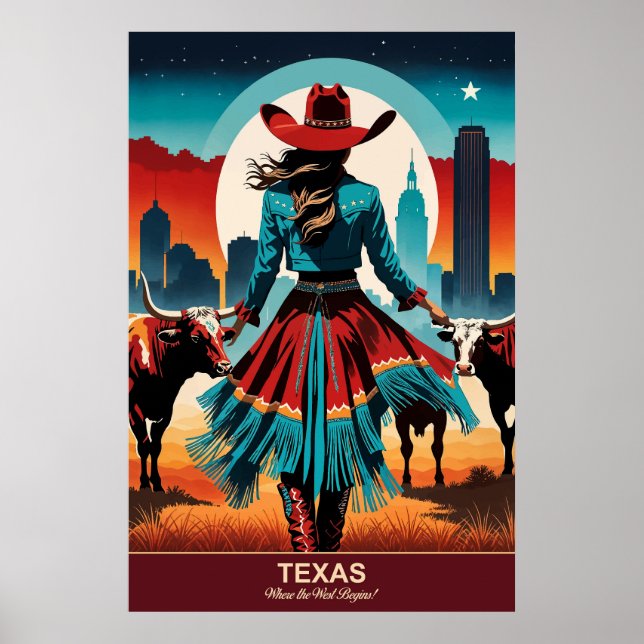Texas Travel: där Västern börjar med reseaffisch Poster (Framsidan)