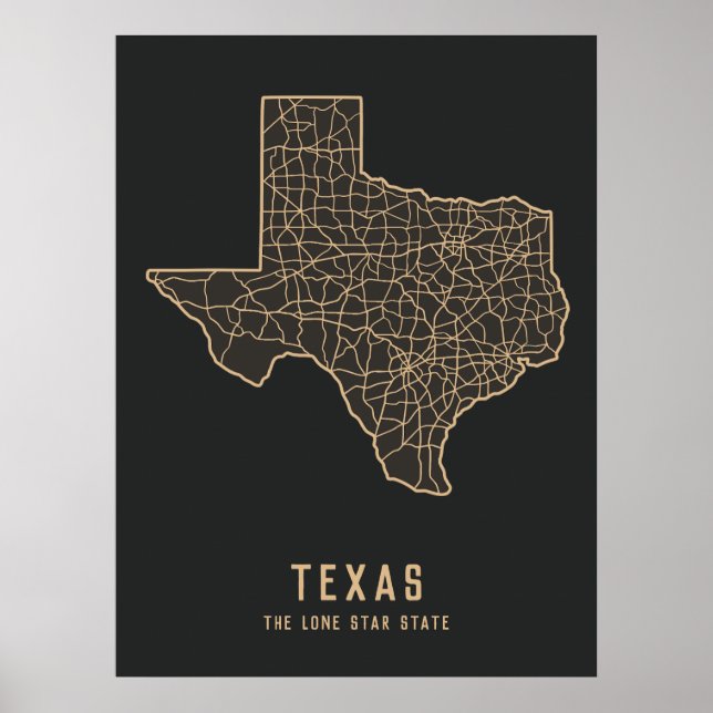 Texas US State road karta - Lone star state karta Poster (Framsidan)