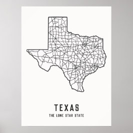 Texas US State road karta - Lone star state karta Poster