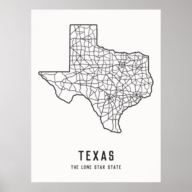 Texas US State road karta - Lone star state karta Poster (Framsidan)