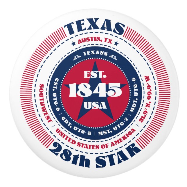 Texas US State Rött vitt blått Typography Knopp (Framsidan)