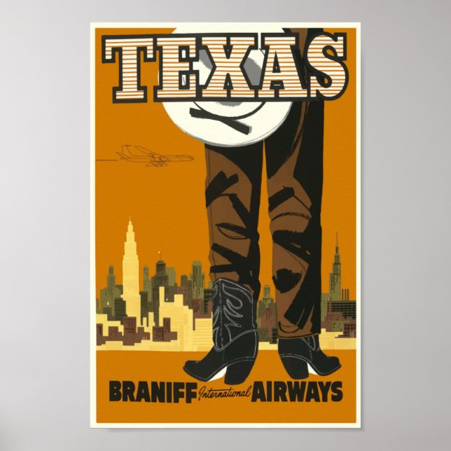 Texas USA Aviation Airline Vintage resor Poster (Framsidan)