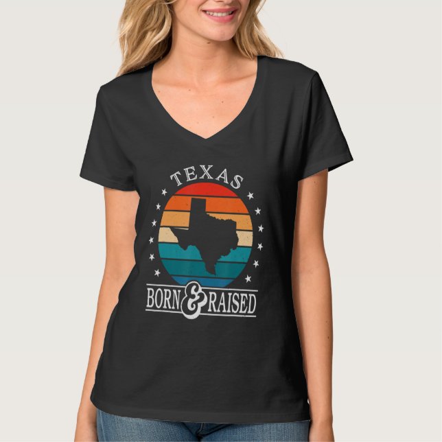 Texas Usa Born & Razed Retro USA State Pride T Shirt (Framsida)