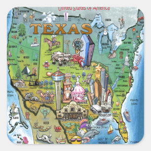 Texas USA Karta Fyrkantigt Klistermärke