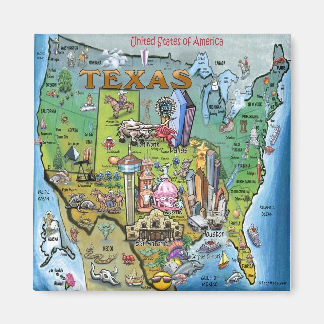 Texas USA Karta Magnet (Framsidan)