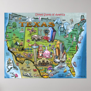 Texas USA Karta Poster