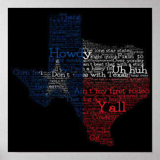 Texas USA Slang Ord Art Karta Poster