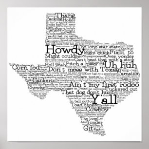 Texas USA Slang Ord Art Karta Poster