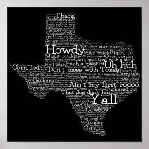Texas USA Slang Ord Art Karta Poster