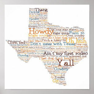 Texas USA Slang Ord Art Karta Poster