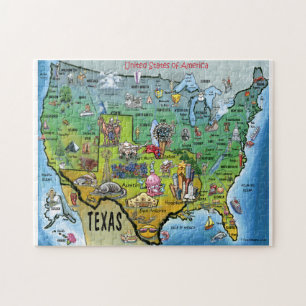 Texas USA tecknadkarta Pussel