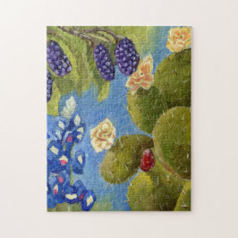 Texas Vår Painting Bluebonnets cactus dewberry Pussel