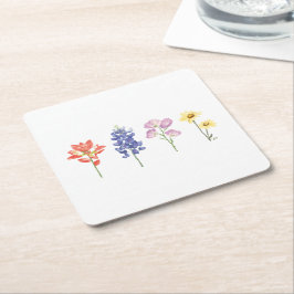 Texas Vild Flowers - Indian Paintbrush, Bluebonnet Underlägg Papper Kvadrat