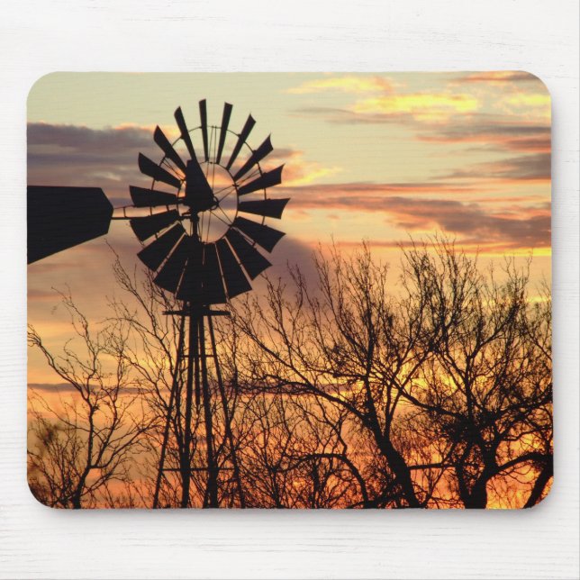 Texas-vindkraftverk solnedgång musmatta (Framsidan)