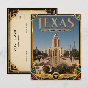 Texas Vintage Art Deco-guldåldern Vykort