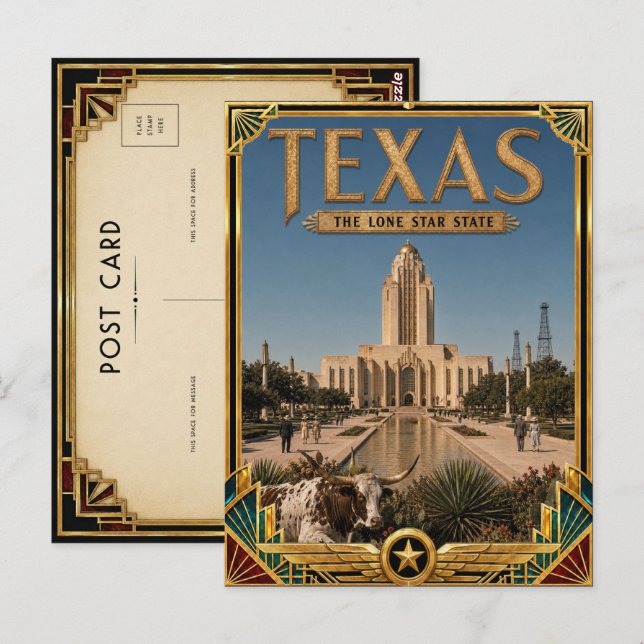 Texas Vintage Art Deco-guldåldern Vykort (Fram/baksida)