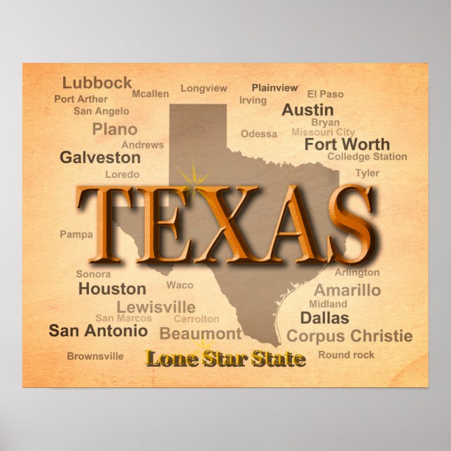 Texas Vintage Karta Poster (Framsidan)