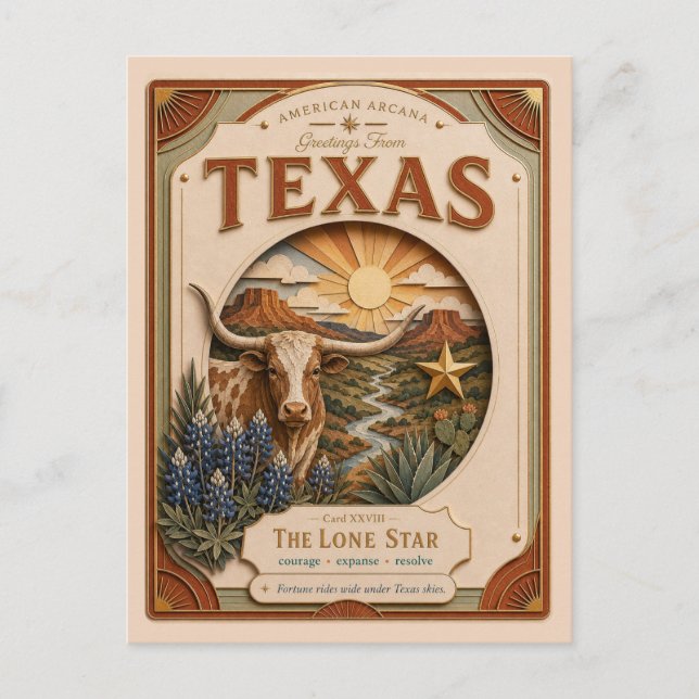 Texas Vintage Paper Cut American Arcana Vykort (Framsida)
