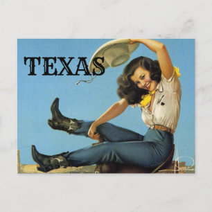 TEXAS Vintage resor Cowgirl Vykort