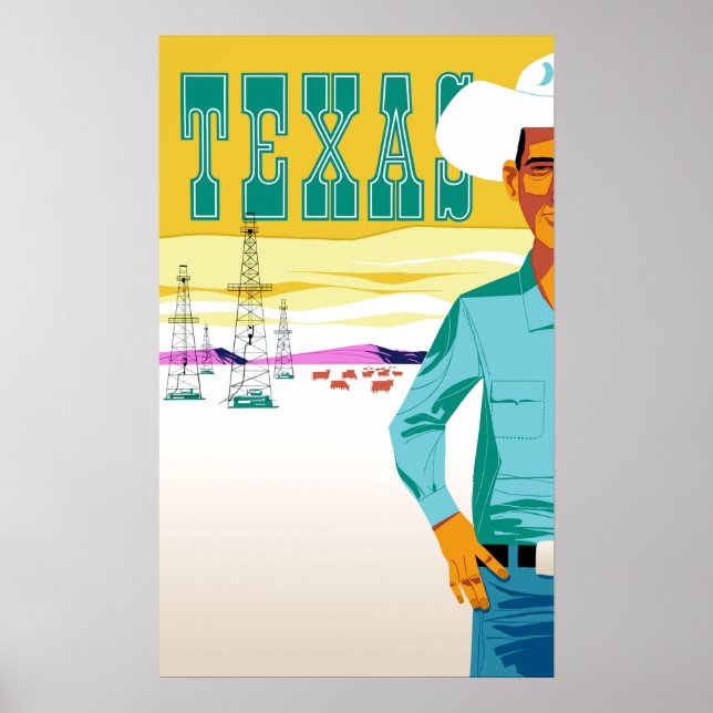 Texas. Vintage Stil Travel Poster (Framsidan)