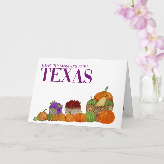 Texas Watercolor Pumpkins Thanksgiving Card Kort (Orkide)