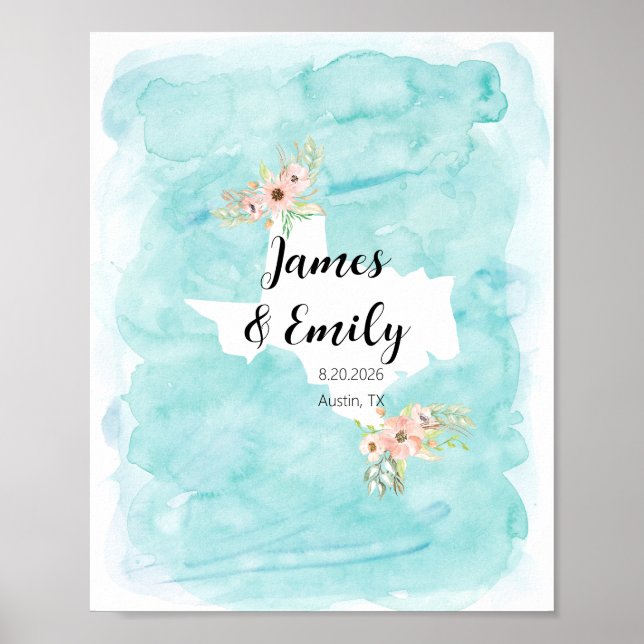 Texas Watercolor Wedding Guest Book Alternative Poster (Framsidan)