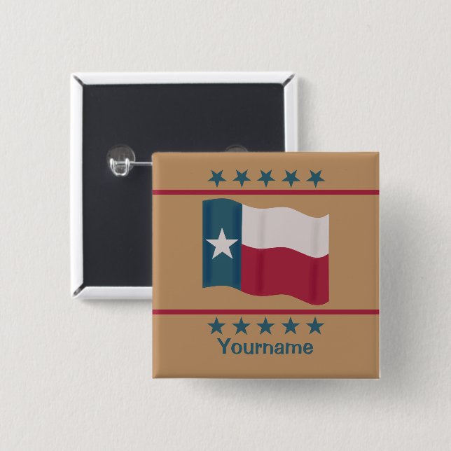 Texas Wave Lone Star Namn Badge Tan-Anpassadet Knapp (Framsida & baksida)