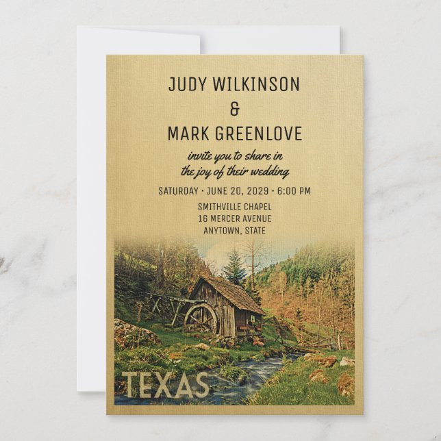 Texas Wedding-inbjudan Rustic Cabin Mill Inbjudningar (Framsida)