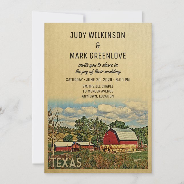 Texas Wedding Investigation Farm Barn Rustic Inbjudningar (Framsida)