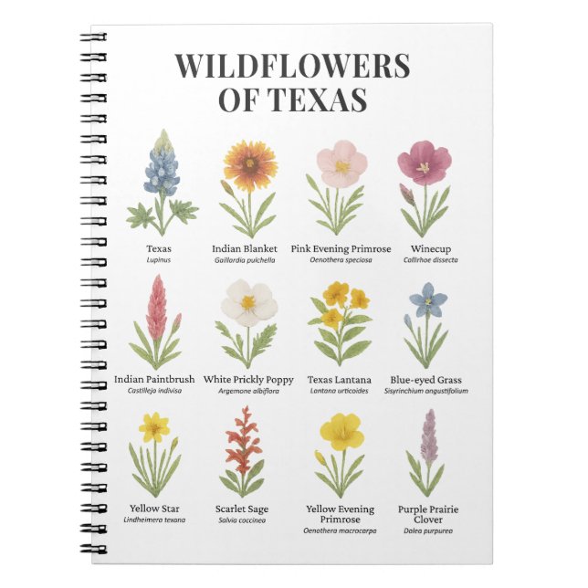 Texas Wildblommor i Watercolor Stil Anteckningsbok (Framsidan)