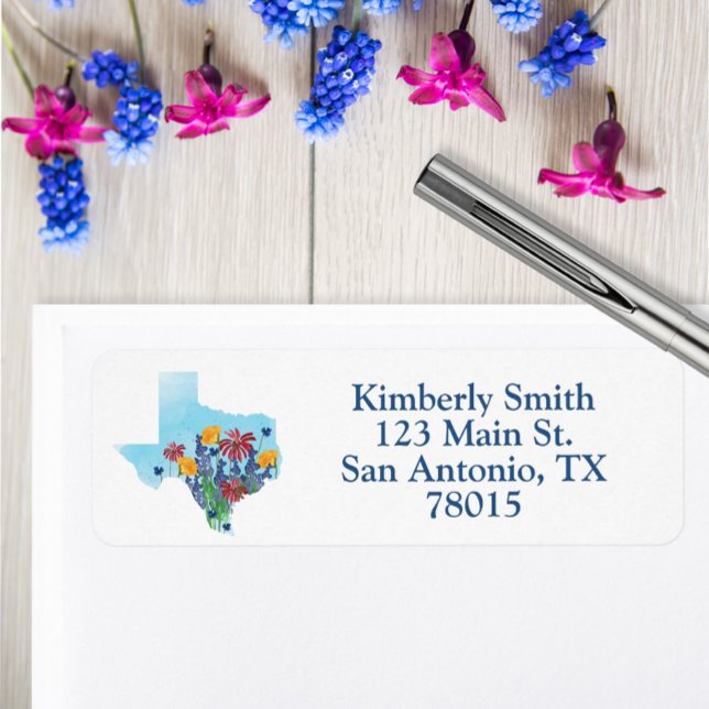 Texas Wildblommors Returadress Etikett (Texas Wildflowers return address label)