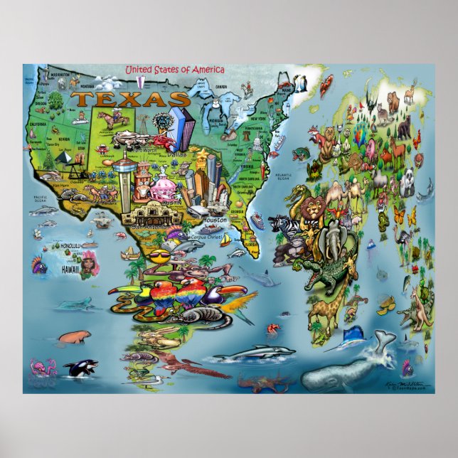 Texas World Map Poster (Framsidan)