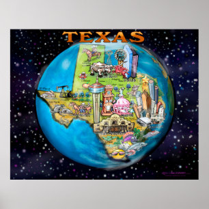 Texas World Map Poster