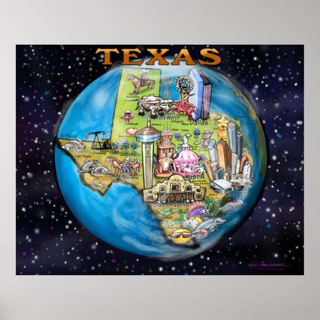 Texas World Map Poster (Framsidan)