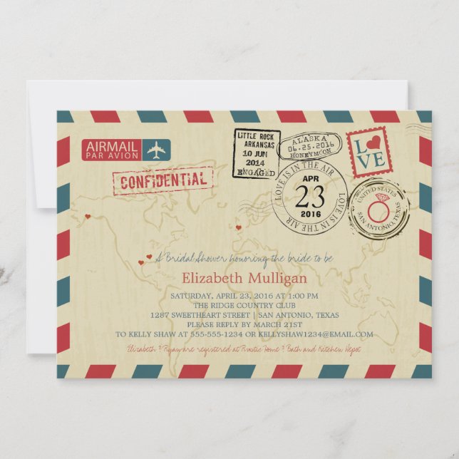 TEXAS World Traveler Airmail | Möhippa Inbjudningar (Framsida)